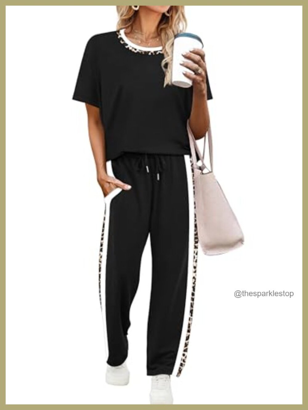 Two Piece Lounge Set Short Sleeve Top Wide Leg Pants Pockets